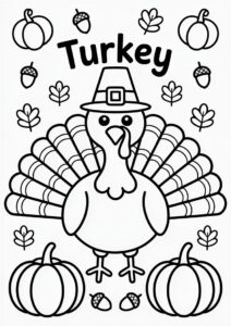 Turkey With Pilgrim s Hat Surrounded By Pumpkins And Acorns 4