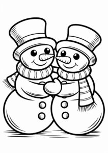 Two Cute Snowmen Hudaging Coloring Sheet 1
