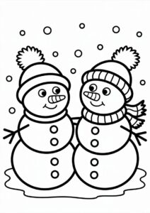 Two Cute Snowmen Hudaging Coloring Sheet 2