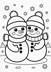 Two Cute Snowmen Hudaging Coloring Sheet 3