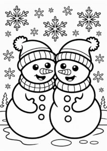 Two Cute Snowmen Hudaging Coloring Sheet 4
