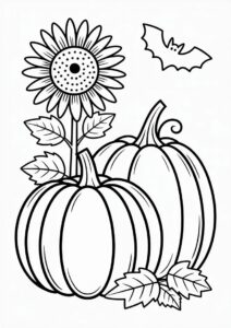Two Large Pumpkin Coloring Page With Sunflower And Leaves 4