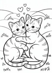 Two Tabby Cats Cuddling Coloring Sheet For Kids 3