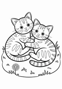 Two Tabby Cats Cuddling Coloring Sheet For Kids 4