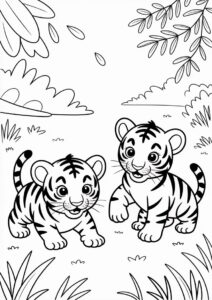 Two Tiger Cubs About To Pounce Coloring Page 1