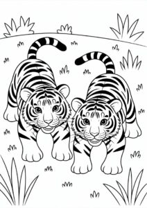 Two Tiger Cubs About To Pounce Coloring Page 2