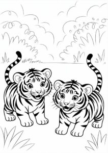 Two Tiger Cubs About To Pounce Coloring Page 3