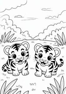 Two Tiger Cubs About To Pounce Coloring Page 4