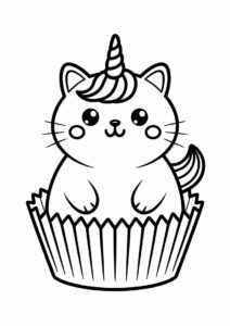 Unicorn Cat Coloring Page Cupcake For Kids 1