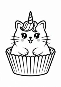 Unicorn Cat Coloring Page Cupcake For Kids 2