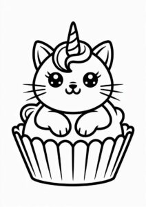 Unicorn Cat Coloring Page Cupcake For Kids 3
