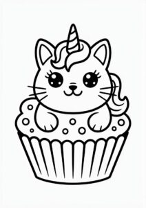 Unicorn Cat Coloring Page Cupcake For Kids 4