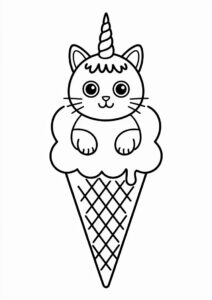 Unicorn Cat Coloring Page Ice Cream Cone 1