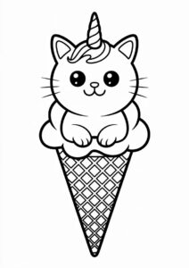 Unicorn Cat Coloring Page Ice Cream Cone 2
