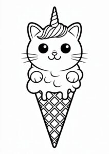 Unicorn Cat Coloring Page Ice Cream Cone 3