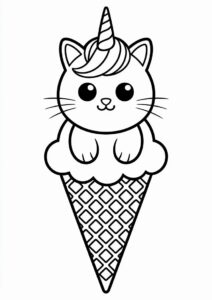 Unicorn Cat Coloring Page Ice Cream Cone 4