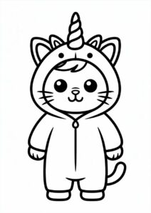 Unicorn Cat Coloring Page Wearing Hooded Onesie 1