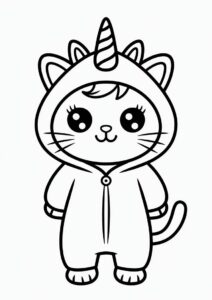 Unicorn Cat Coloring Page Wearing Hooded Onesie 2