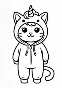 Unicorn Cat Coloring Page Wearing Hooded Onesie 4