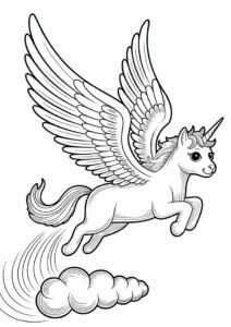 Unicorn Cat Coloring Page With Large Wings Flying In The Sky 1