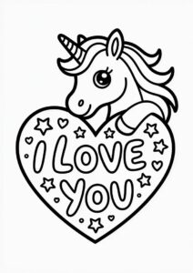 Unicorn Hugging Heart I Love You Valentines Day Coloring Page 2