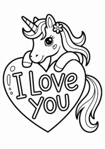 Unicorn Hugging Heart I Love You Valentines Day Coloring Page 3