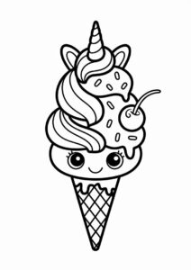 Unicorn Ice Cream Coloring Page Cone With A Tail For Kids 1