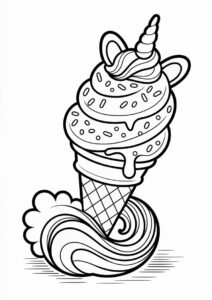 Unicorn Ice Cream Coloring Page Cone With A Tail For Kids 2