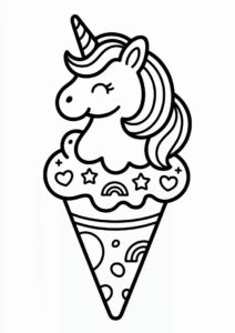 Unicorn Ice Cream Coloring Page Cone With A Tail For Kids 23