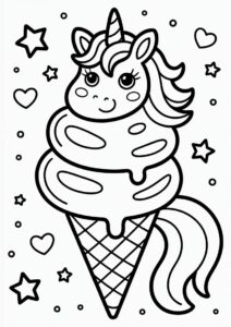 Unicorn Ice Cream Coloring Page Cone With A Tail For Kids 5