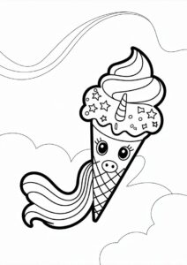 Unicorn Ice Cream Coloring Page Cone With A Tail For Kids 7