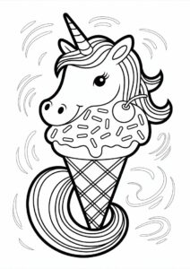 Unicorn Ice Cream Coloring Page Cone With A Tail For Kids 8
