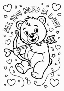 Valentines Day Coloring Page All You Need Is Love Cupid Bear 2