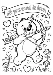 Valentines Day Coloring Page All You Need Is Love Cupid Bear 3