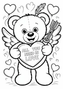 Valentines Day Coloring Page All You Need Is Love Cupid Bear 4