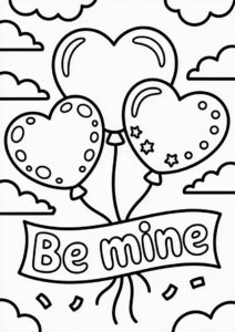 Valentines Day Coloring Page Of Be Mine Heart Balloons In The Sky 3
