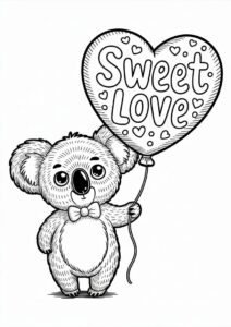 Valentines Day Coloring Page Of Kawaii Koala Holding Heart 1