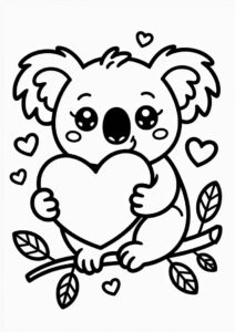 Valentines Day Coloring Page Of Kawaii Koala Holding Heart 3