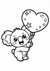 Valentines Day Coloring Page Of Kawaii Koala Holding Heart 4