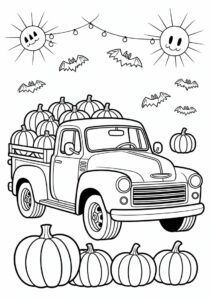 Vintage Truck Full Of Pumpkins Coloring Page 1