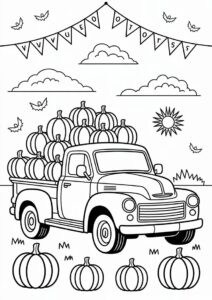 Vintage Truck Full Of Pumpkins Coloring Page 2