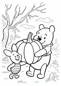 Winnie The Pooh And Piglet Carrying A Giant Pumpkin Coloring Page 1