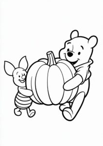 Winnie The Pooh And Piglet Carrying A Giant Pumpkin Coloring Page 2