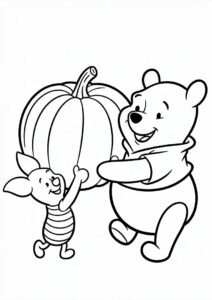 Winnie The Pooh And Piglet Carrying A Giant Pumpkin Coloring Page 3
