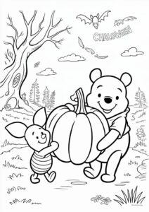 Winnie The Pooh And Piglet Carrying A Giant Pumpkin Coloring Page 4