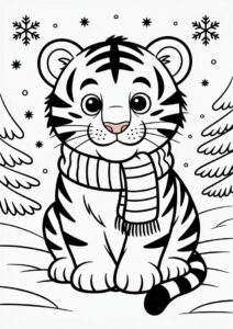 Winter Themed Tiger Wearing Scarf 1
