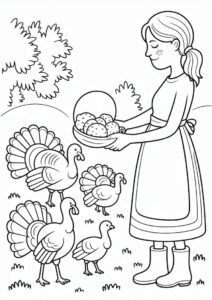 Woman Feeding Turkeys In The Fall 1