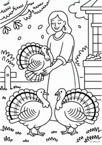 Woman Feeding Turkeys In The Fall 2