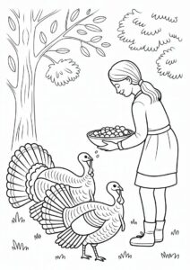 Woman Feeding Turkeys In The Fall 3