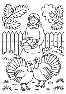 Woman Feeding Turkeys In The Fall 4